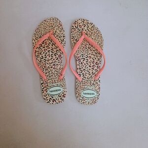 Havaianas Leopard Print Flip Flops with Coral Straps